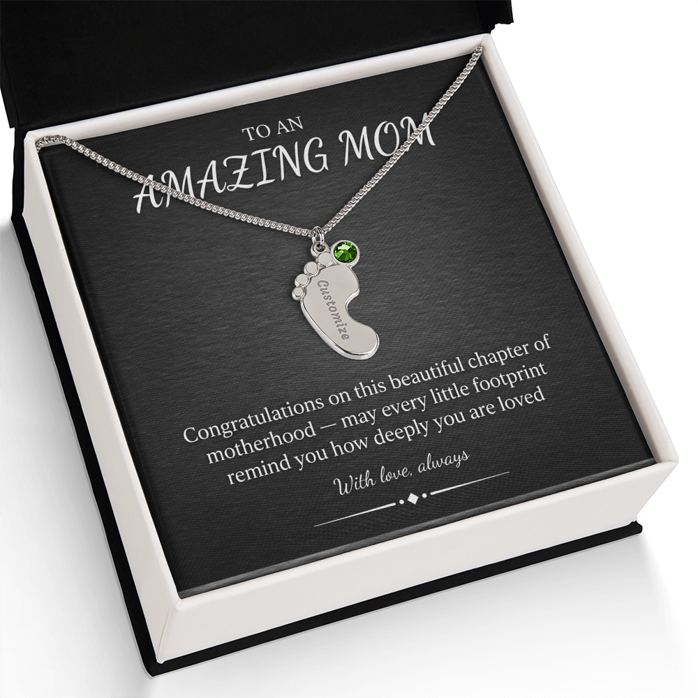 Personalized Baby Feet Necklace – Custom Birthstone Pendant, Mom Gift