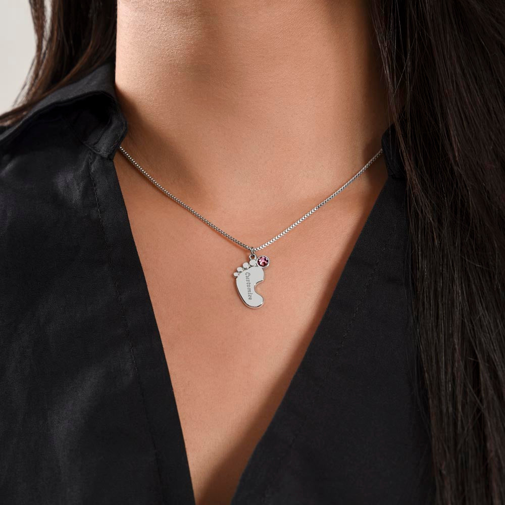 Custom Baby Feet Necklace with Birthstone – Personalized Name Pendant