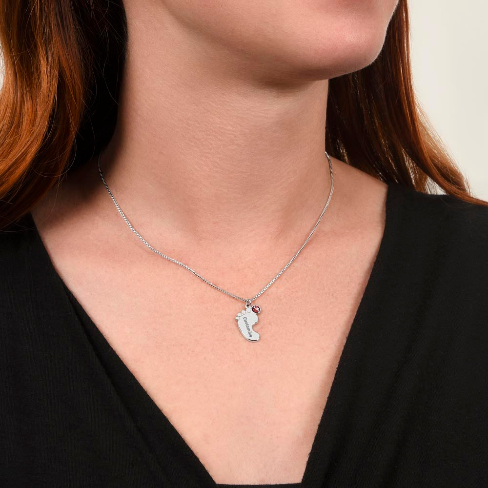 Personalized Baby Feet Necklace – Custom Birthstone Pendant, Mom Gift