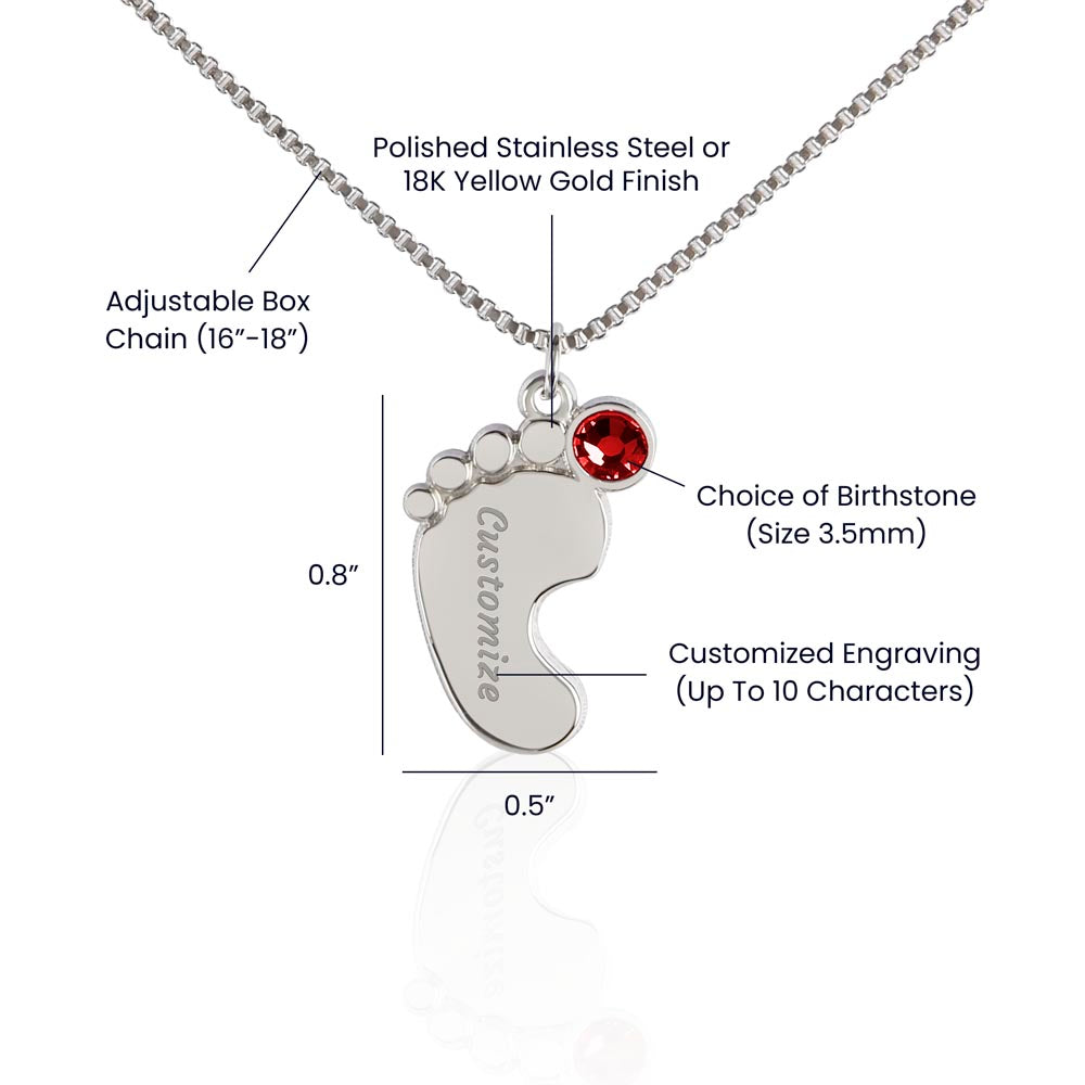 Custom Baby Feet Necklace with Birthstone – Personalized Name Pendant