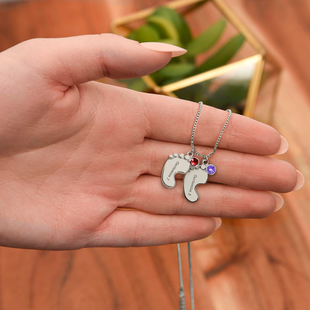Custom Baby Feet Necklace with Birthstone – Personalized Name Pendant