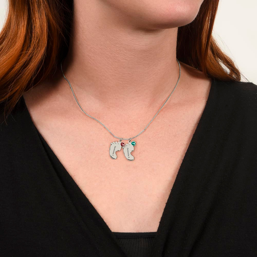 Custom Baby Feet Necklace with Birthstone – Personalized Name Pendant