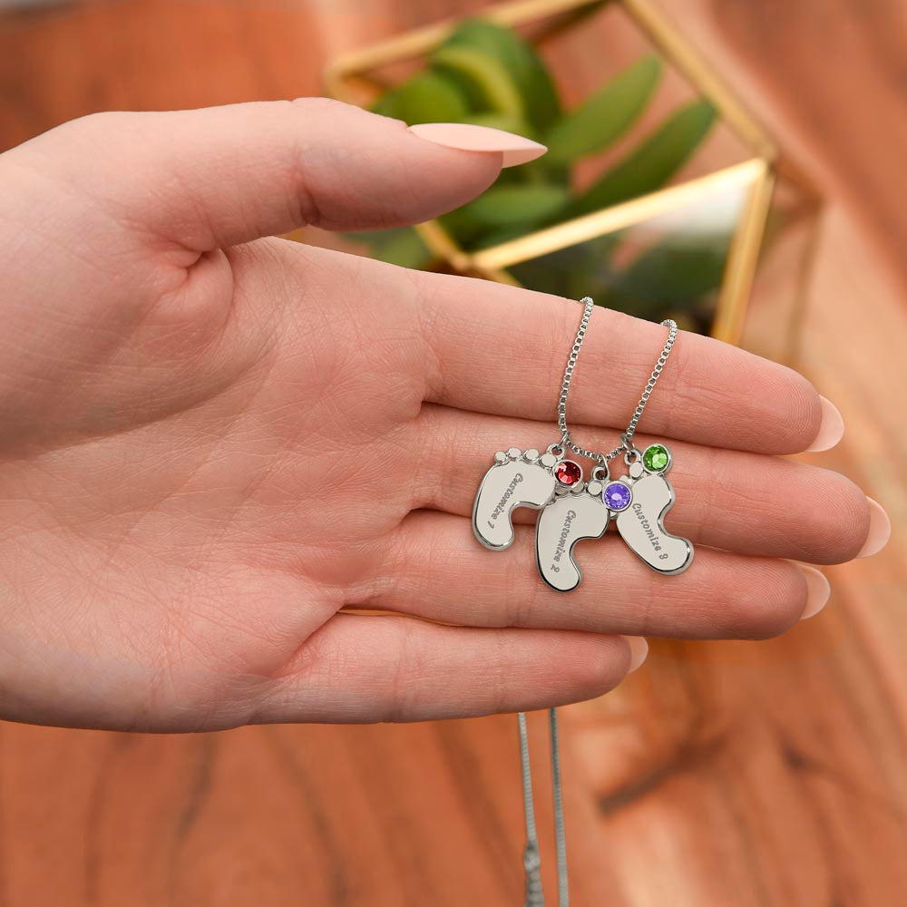 Custom Baby Feet Necklace with Birthstone – Personalized Name Pendant