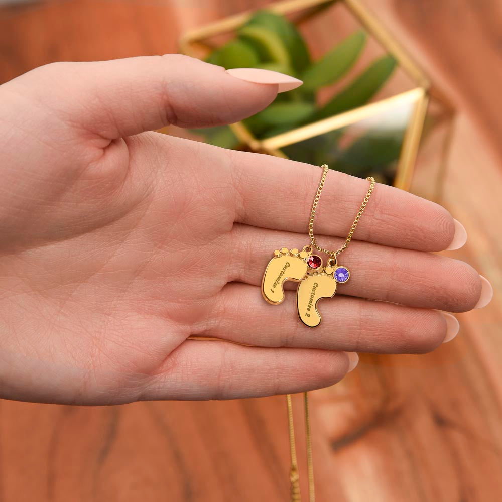 Custom Baby Feet Necklace with Birthstone – Personalized Name Pendant