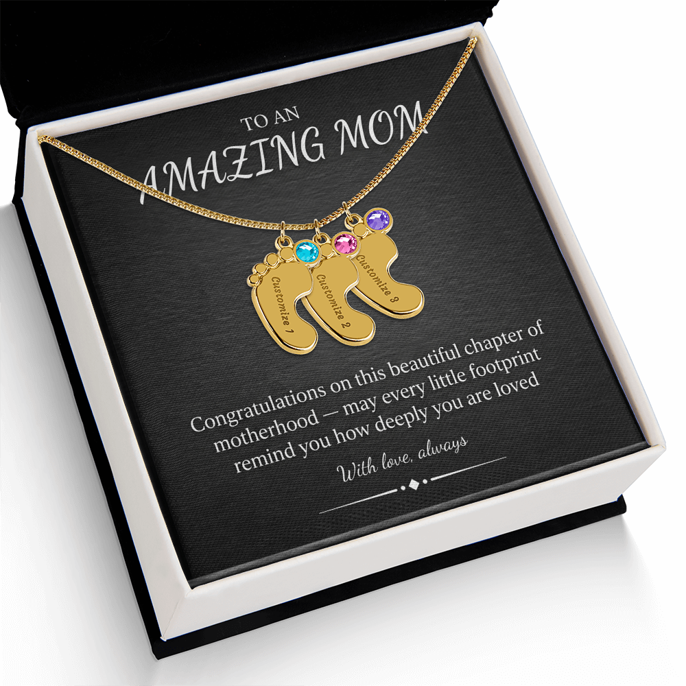 Personalized Baby Feet Necklace – Custom Birthstone Pendant, Mom Gift