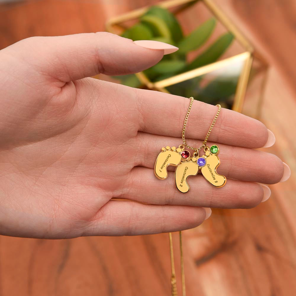 Personalized Baby Feet Necklace – Custom Birthstone Pendant, Mom Gift