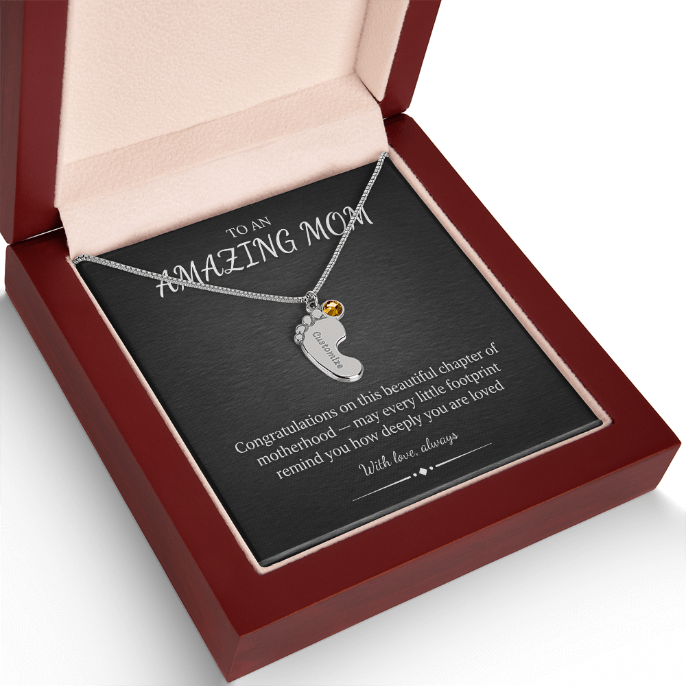Personalized Baby Feet Necklace – Custom Birthstone Pendant, Mom Gift
