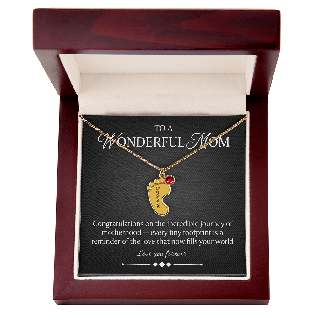 Custom Baby Feet Necklace with Birthstone – Personalized Name Pendant
