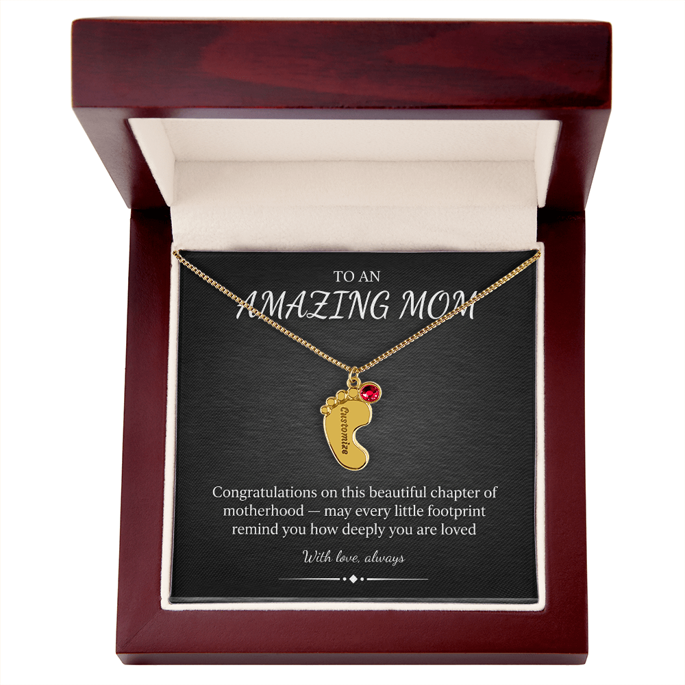 Personalized Baby Feet Necklace – Custom Birthstone Pendant, Mom Gift