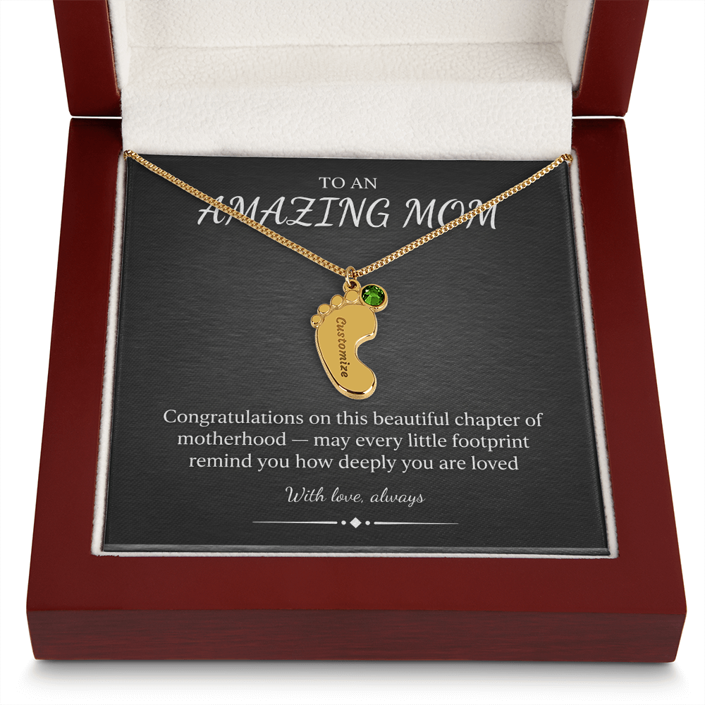Personalized Baby Feet Necklace – Custom Birthstone Pendant, Mom Gift