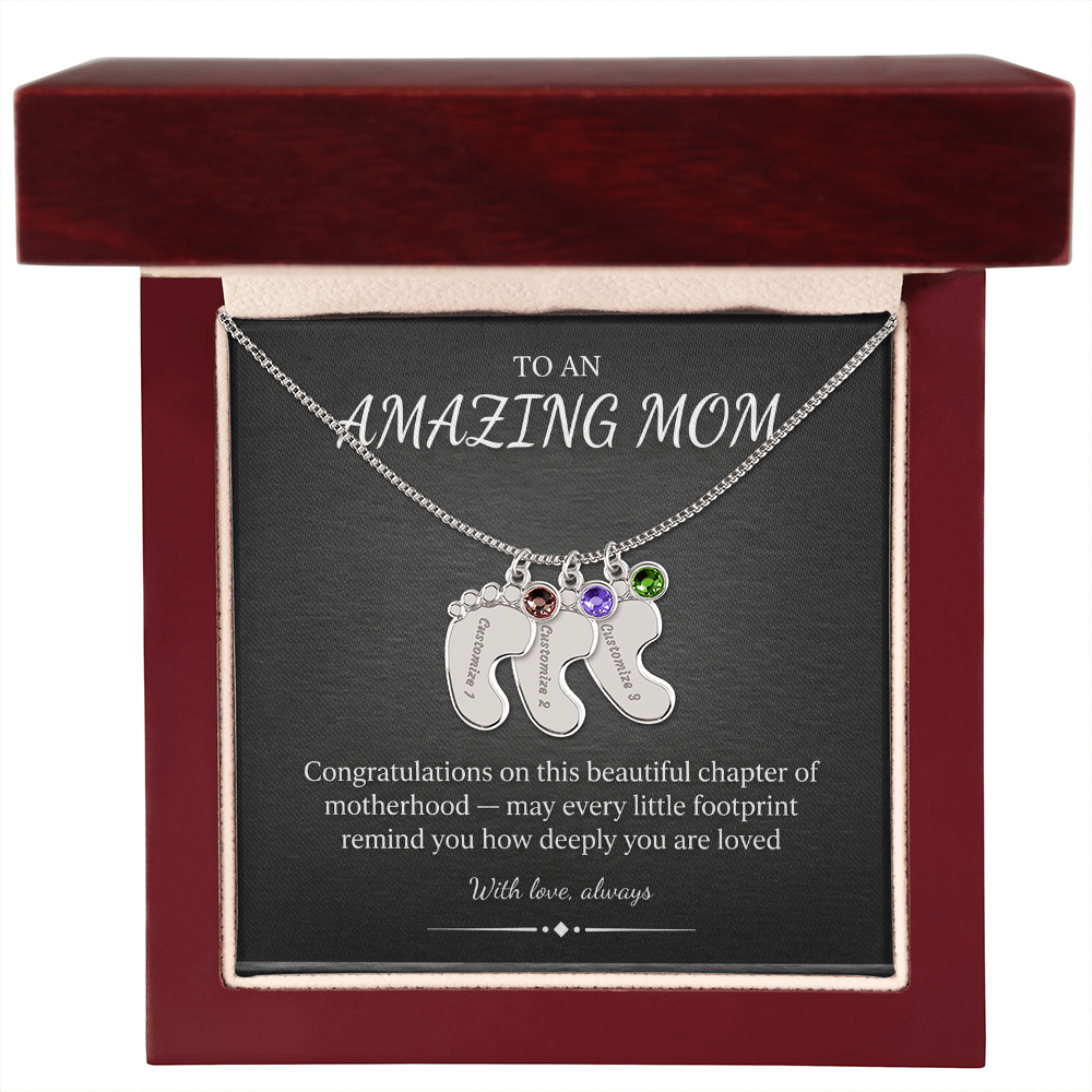 Personalized Baby Feet Necklace – Custom Birthstone Pendant, Mom Gift