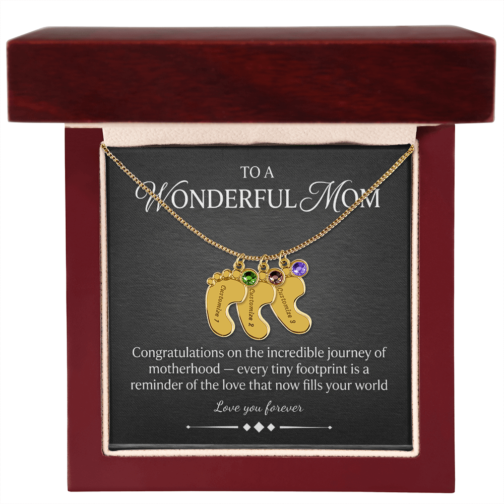 Custom Baby Feet Necklace with Birthstone – Personalized Name Pendant