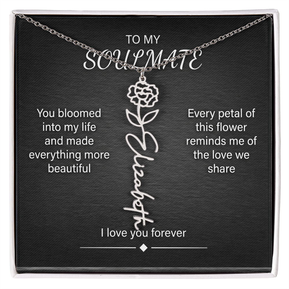 Flower Name Necklace – Personalized Birth Flower Nameplate Pendant