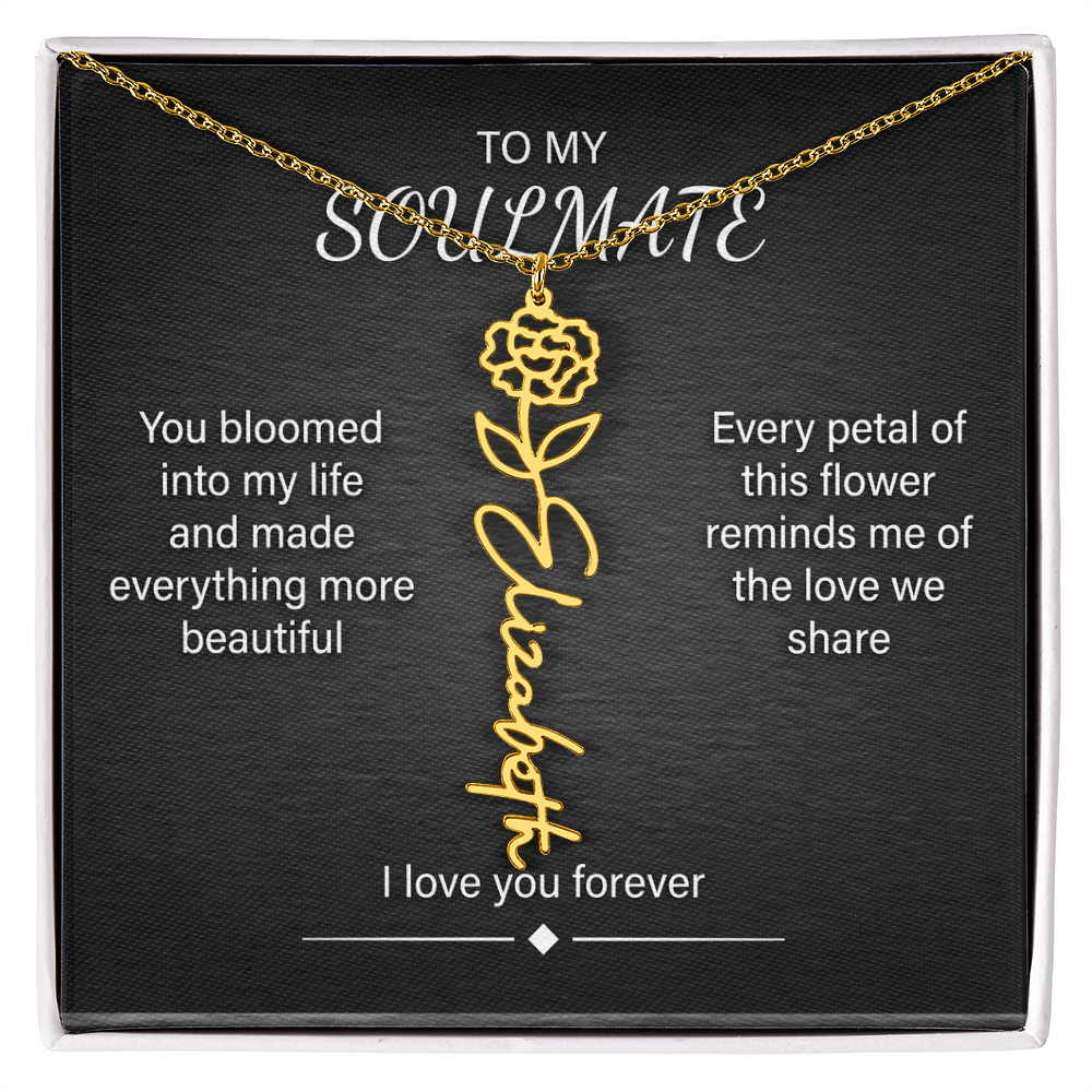 Flower Name Necklace – Personalized Birth Flower Nameplate Pendant