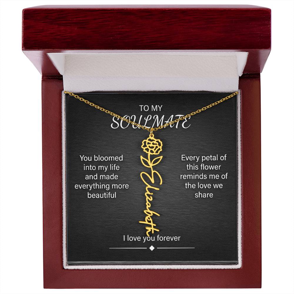 Flower Name Necklace – Personalized Birth Flower Nameplate Pendant