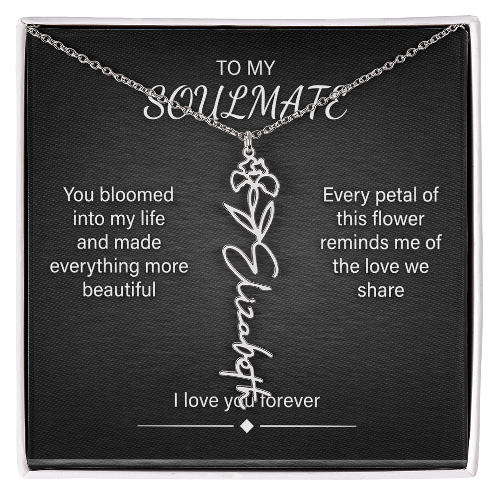Flower Name Necklace – Personalized Birth Flower Nameplate Pendant