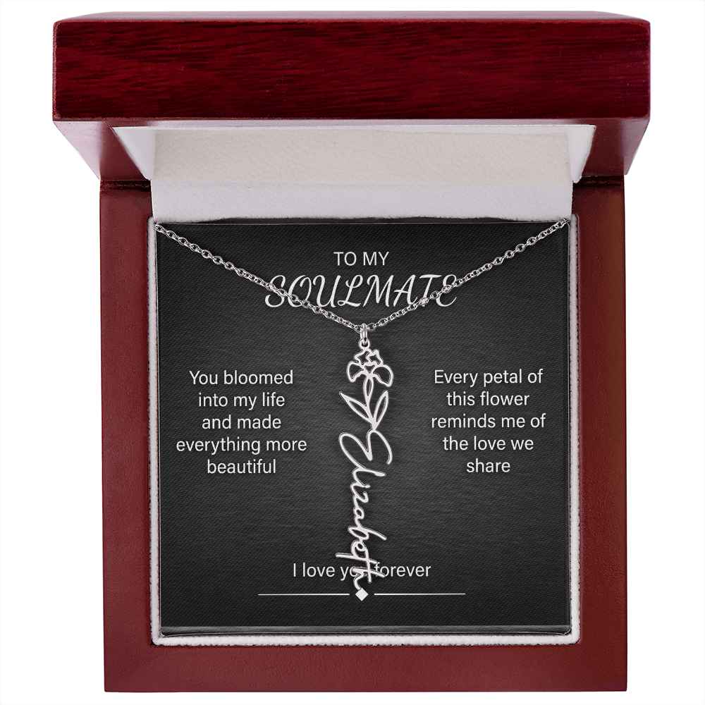 Flower Name Necklace – Personalized Birth Flower Nameplate Pendant
