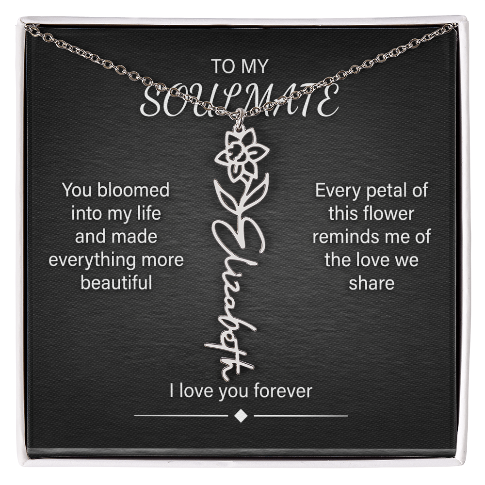 Flower Name Necklace – Personalized Birth Flower Nameplate Pendant