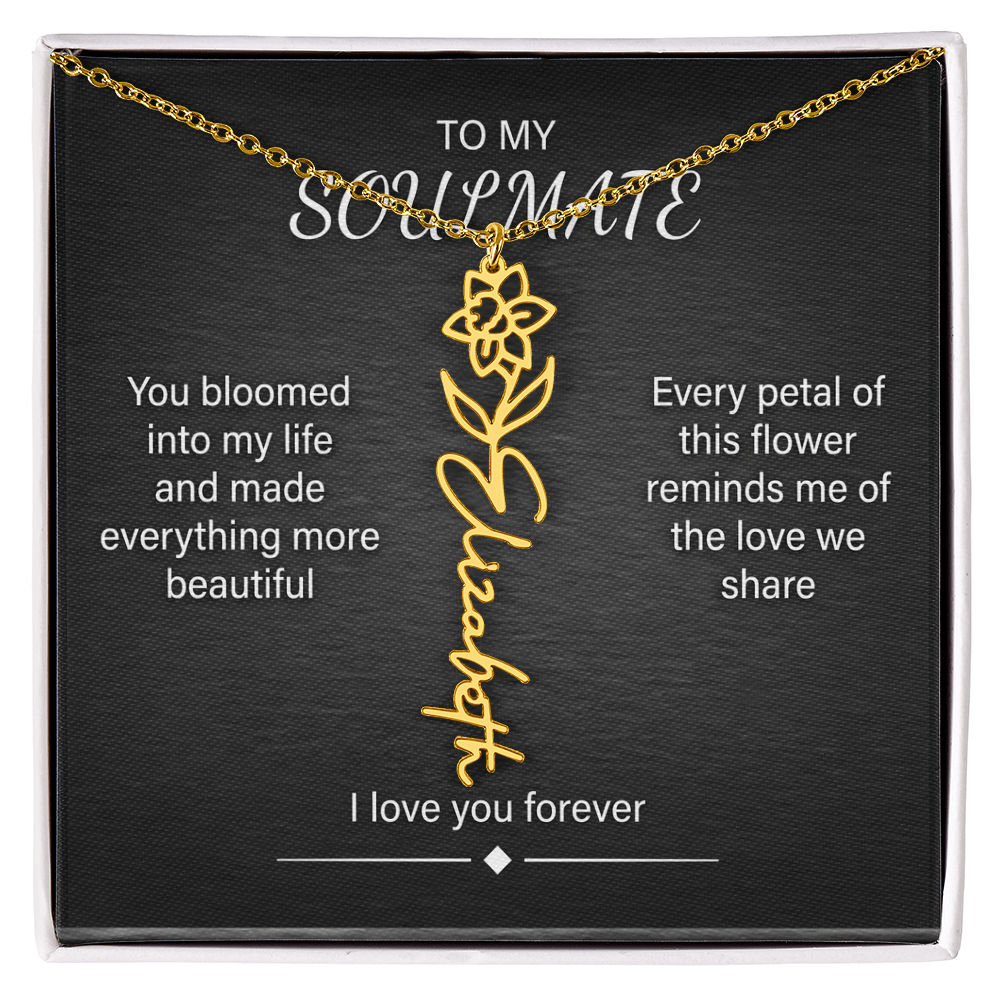 Flower Name Necklace – Personalized Birth Flower Nameplate Pendant