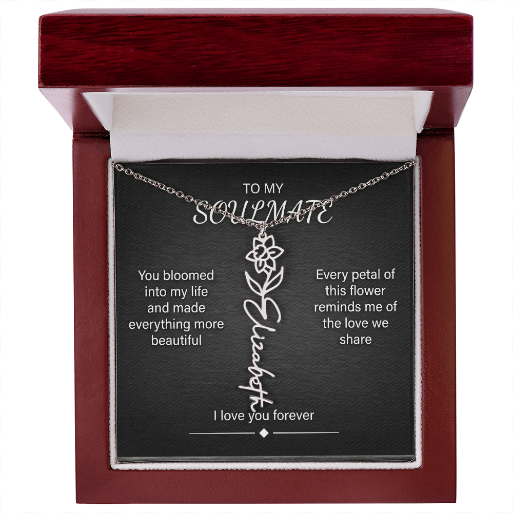 Flower Name Necklace – Personalized Birth Flower Nameplate Pendant