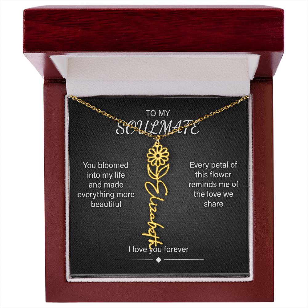 Flower Name Necklace – Personalized Birth Flower Nameplate Pendant