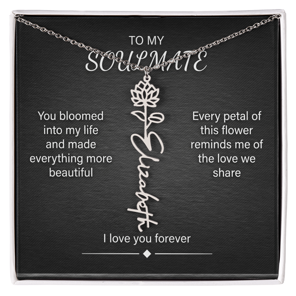 Flower Name Necklace – Personalized Birth Flower Nameplate Pendant