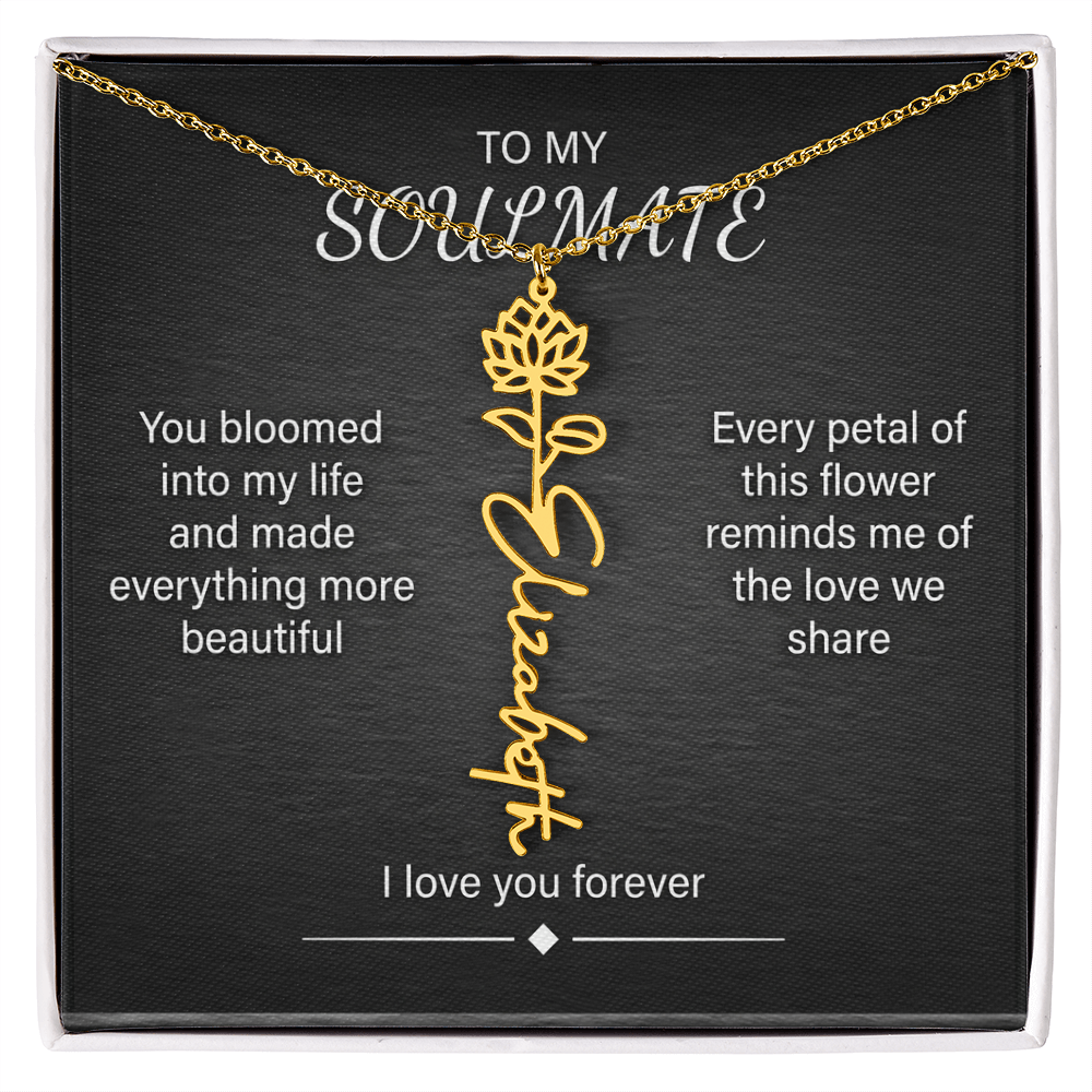 Flower Name Necklace – Personalized Birth Flower Nameplate Pendant