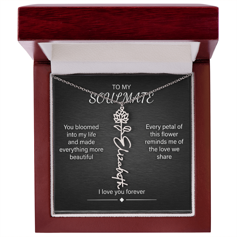 Flower Name Necklace – Personalized Birth Flower Nameplate Pendant