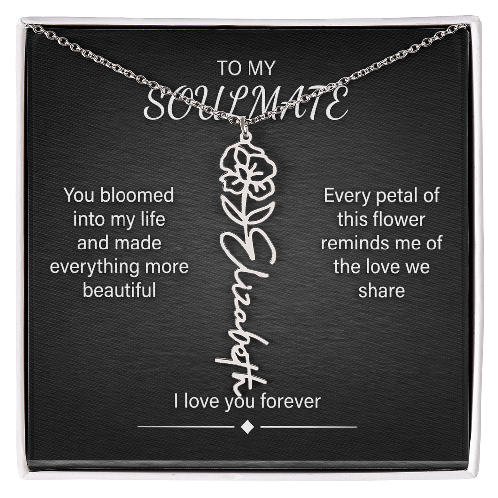 Flower Name Necklace – Personalized Birth Flower Nameplate Pendant