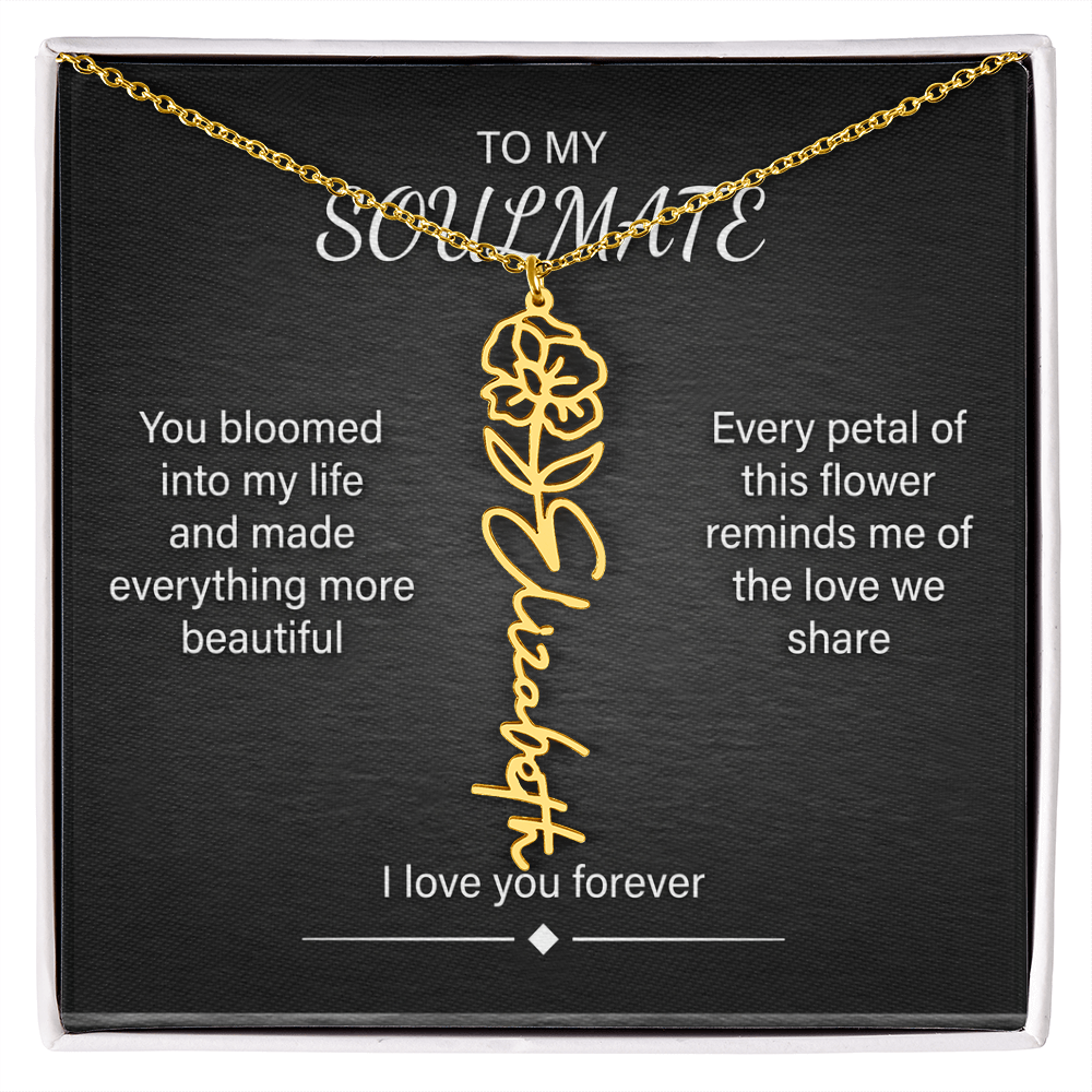 Flower Name Necklace – Personalized Birth Flower Nameplate Pendant