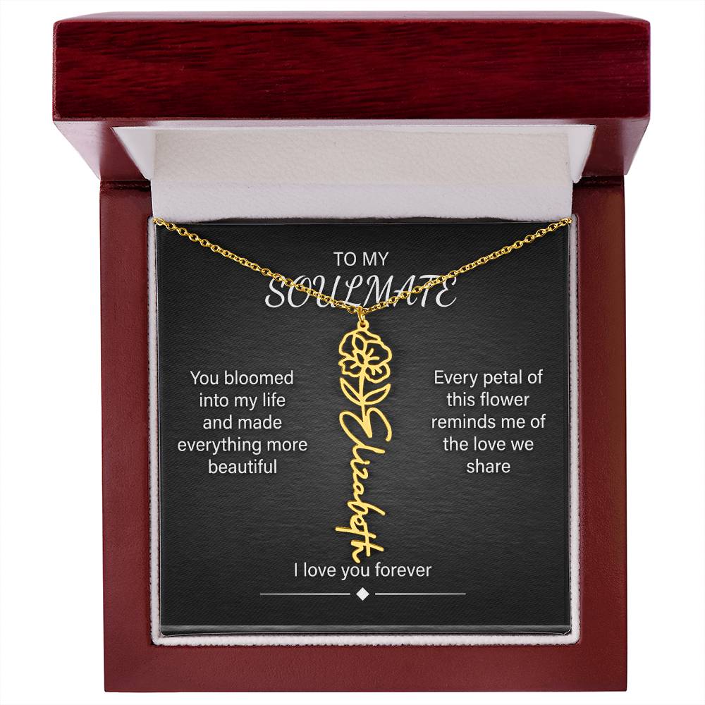 Flower Name Necklace – Personalized Birth Flower Nameplate Pendant