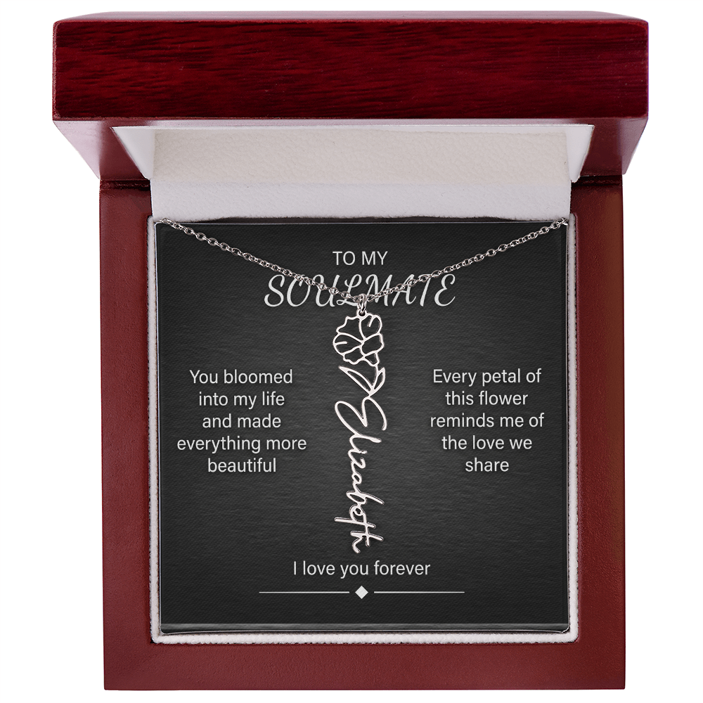 Flower Name Necklace – Personalized Birth Flower Nameplate Pendant