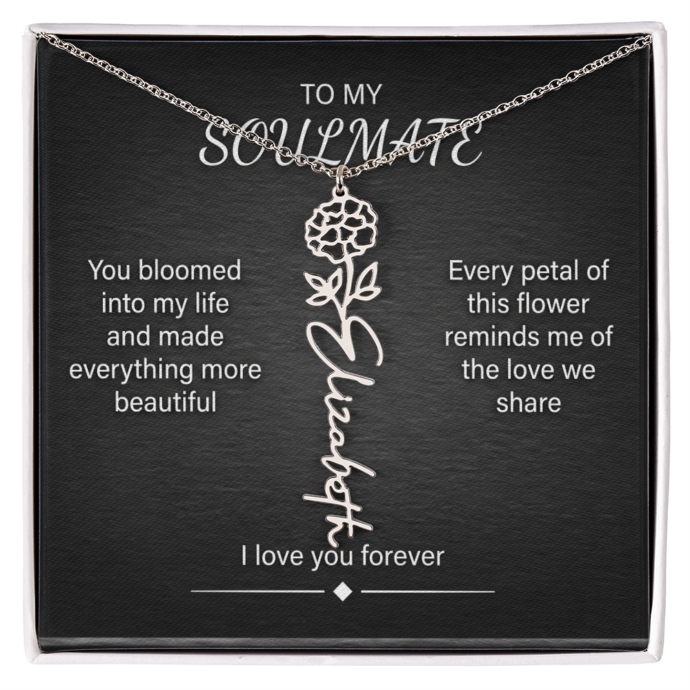 Flower Name Necklace – Personalized Birth Flower Nameplate Pendant