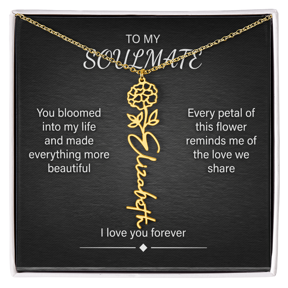 Flower Name Necklace – Personalized Birth Flower Nameplate Pendant