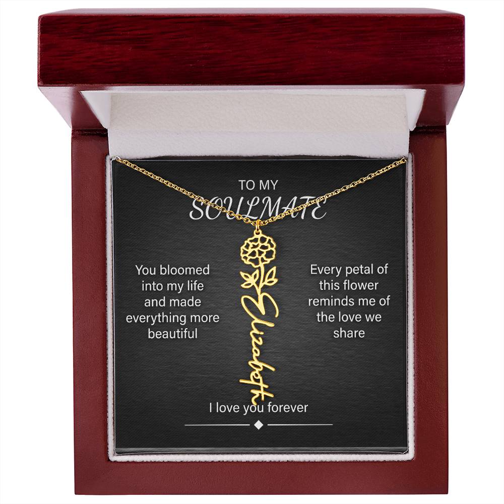 Flower Name Necklace – Personalized Birth Flower Nameplate Pendant