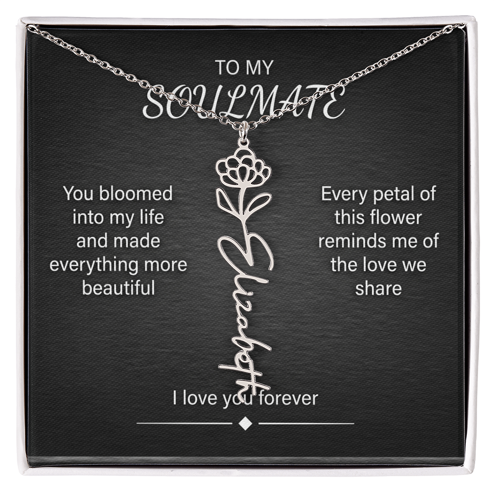 Flower Name Necklace – Personalized Birth Flower Nameplate Pendant