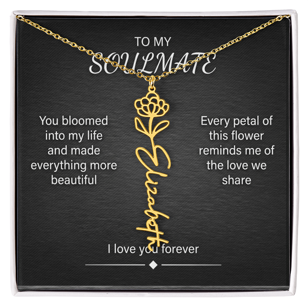 Flower Name Necklace – Personalized Birth Flower Nameplate Pendant