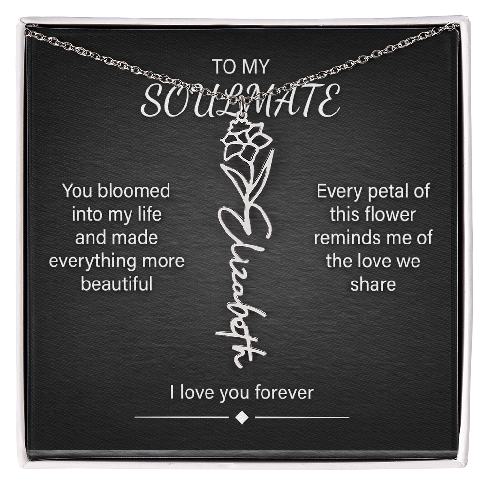Flower Name Necklace – Personalized Birth Flower Nameplate Pendant