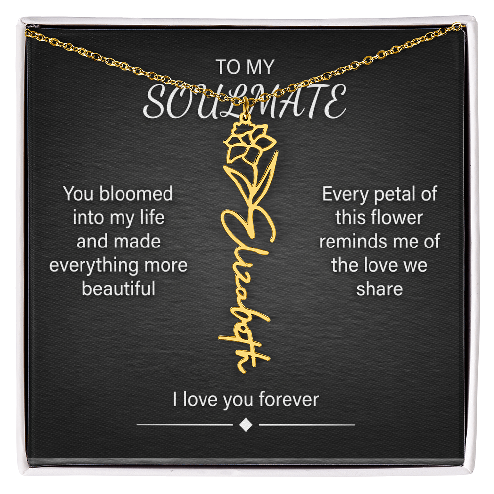 Flower Name Necklace – Personalized Birth Flower Nameplate Pendant