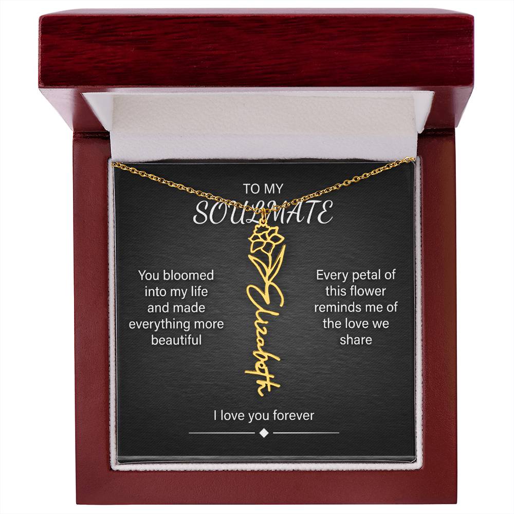 Flower Name Necklace – Personalized Birth Flower Nameplate Pendant