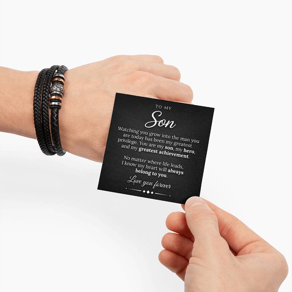 Love You Forever Bracelet for Son – Engraved Vegan Leather Keepsake