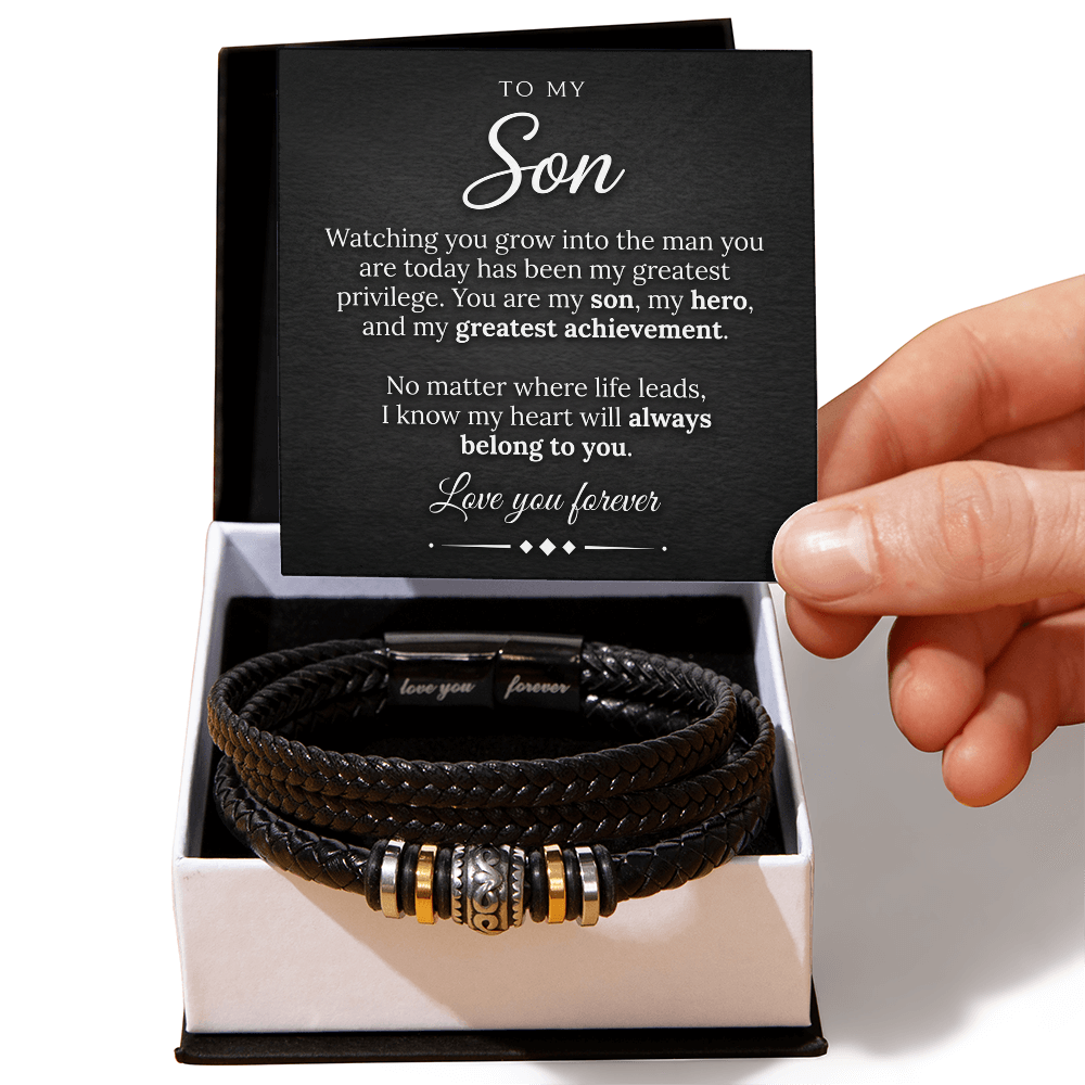 Love You Forever engraved bracelet for son, vegan leather keepsake gift