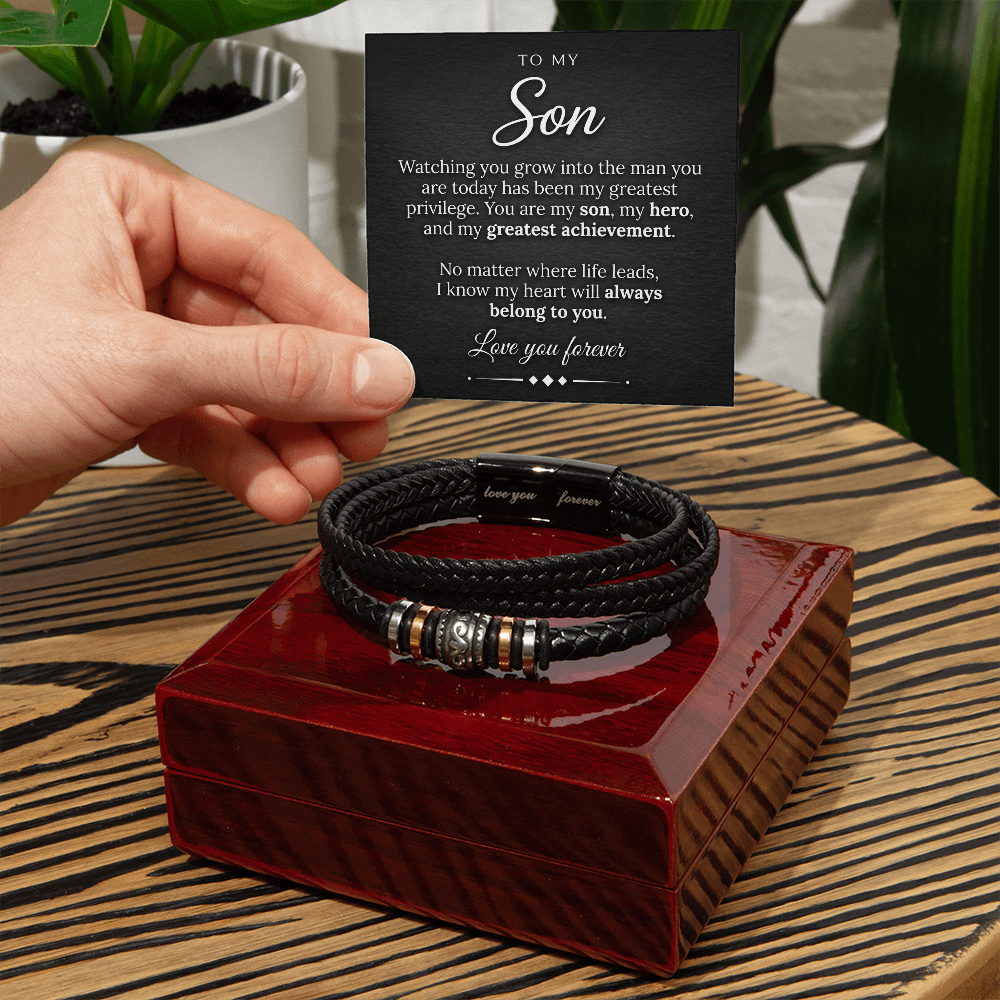 Love You Forever Bracelet for Son – Engraved Vegan Leather Keepsake