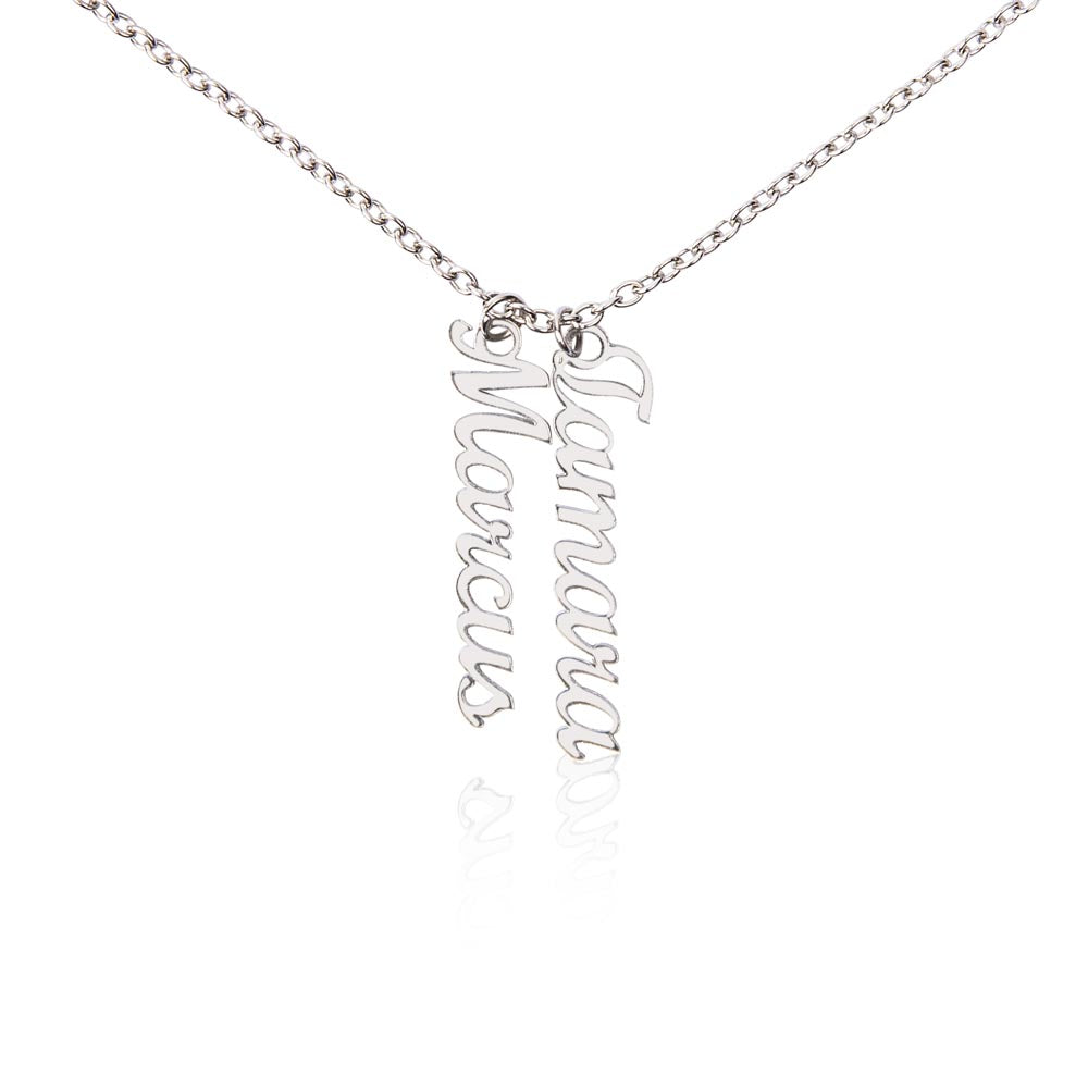 Custom Vertical Name Necklace – Personalized Family Gift, Cursive Pendant