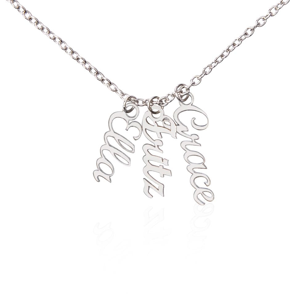 Custom Family Name Necklace – Vertical Cursive Pendant, Personalized Gift