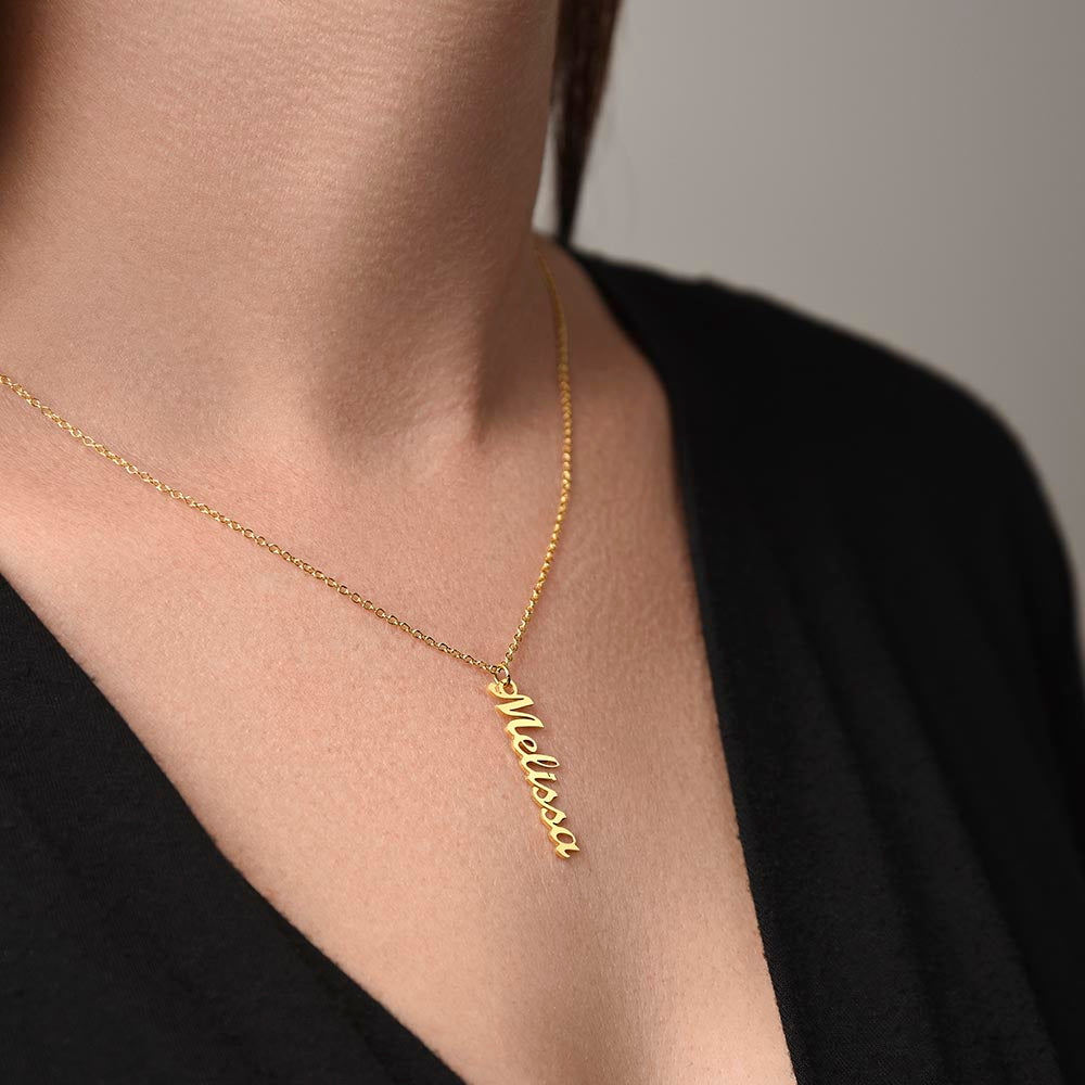 Custom Vertical Name Necklace – Personalized Family Gift, Cursive Pendant