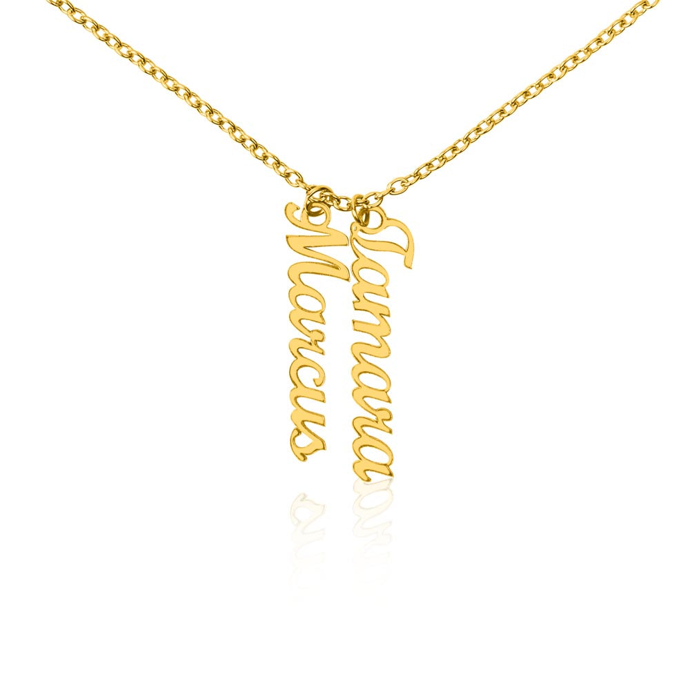 Custom Family Name Necklace – Vertical Cursive Pendant, Personalized Gift