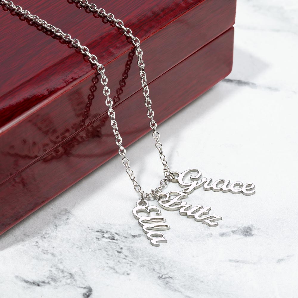 Custom Family Name Necklace – Vertical Cursive Pendant, Personalized Gift