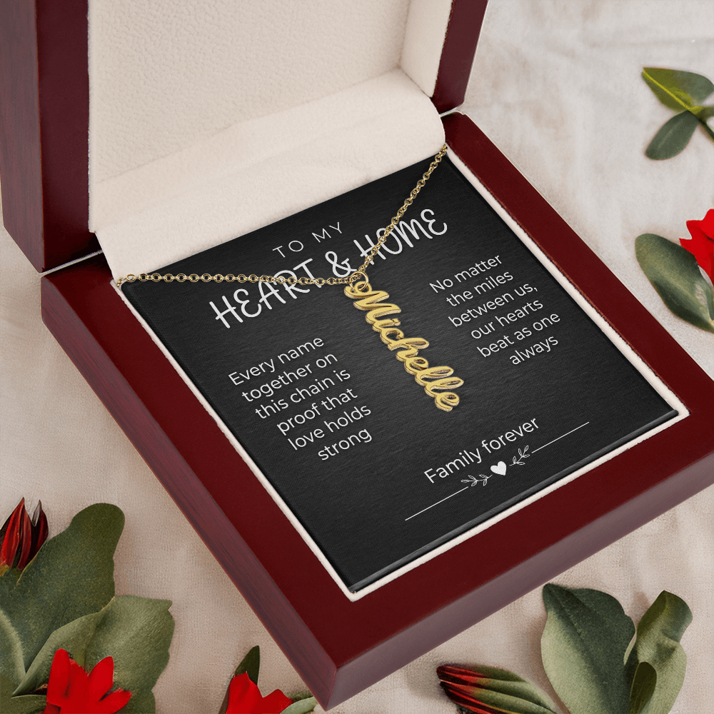 Custom Vertical Name Necklace – Personalized Family Gift, Cursive Pendant