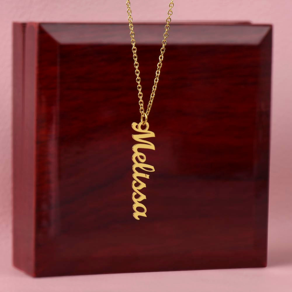 Custom Family Name Necklace – Vertical Cursive Pendant, Personalized Gift